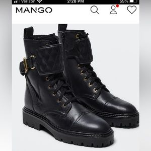 Mango leather lacy up boots